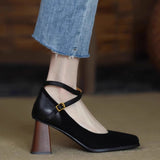 And Autumn New High Heels Female Suede Retro Square Head Thick With Cross Buckle Belt Korean Version Of Shallow Mouth Mary Jane Single Shoes