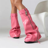 Metal Women's Platform Boots Trend 2024 Zipper Large Size Women's Mid Calf Boots Punk Style Wedges Boots Female Women