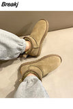 2023 New Winter Snow Boots Women's Leather Short Boots Flat Plush Cotton Shoes Fur Ankle Boot Female Booties Woman