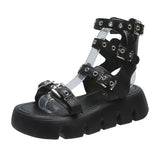 Sandals Woman Leather Low-heeled PU Rome Slides Fabric Hoof Heels Rubber Low Sandals Woman Leather Low-heeled Slides