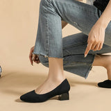 Size Women's Square Toe High Heels Mixed Color Casual Breathable Knitted Shoes Square Heel Shoes Zapatos De Mujer