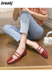 Soft Leather Mary Jane Shoes Female Retro Block Heel Square Toe Work Pumps New One-Word Buckle Strap Mid-Heel High
