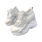 New Breathable Net Shoes Women's New Casual Sports Loose Cake Shoes Net Yarn Heightening Small White