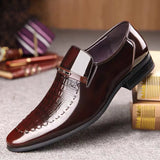 7701 Crocodile Men's Patent Leather Business Leather Shoes Set Pointed Toe Slim Leather Shoes Men's