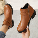 Breakj And Winter New Large-Size Lady Round Head Zipper Coarse And Short Boots Fashion