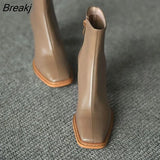 Fashion Square Heel Square heel Ankle Boots Women Side Zip Party Dress Office Lady Daily Shoes Black