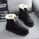Women Snow Boots Flat Lace Up Winter Plush Platform Ladies Warm Shoes 2019 New Flock Fur Women's Suede Ankle Boots flats