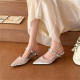 Breakj Summer New Fine Heel High Heels Pure Color Flower Pointed Sandals Sweet Sexy Back Empty Slippers