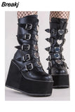 Design Gothic Style INS Hot Sale Great Quality Fashion Motorcycle Boots Big Size 34-50 Wedges Buckles Platform