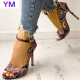 2021 Ankle Strap Gladiator High Heels Women Pumps Natural Buckle Black High Heel Shoes PeepToe Shoes Lady Thin Heel