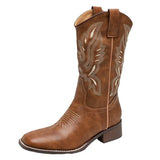 Breakj Embroidery V Moust Martin Boots Women 2025 Autumn Brown Coarse And National Wind Knight Short Boots Western Cowboy