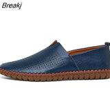 Genuine Cow leather Mens Loafers Fashion Handmade Moccasins Soft Leather Blue Slip On Men's Boat Shoe PLUS SIZE