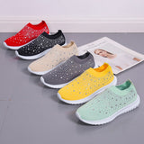 Shiny Crystal Knitted Sneakers for Women Plus Size Light Slip on Flats Shoes Woman Casual Soft Bottom Sock Shoes