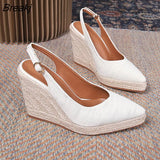 Summer Shoes Women Wedges Ladies Super High Heels Cloth Shoes Pointed toe Brand Woman Wedge Heel 10cm Plus Size