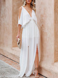 Sexy Wrap V-Neck Office Women's New Solid Sleeveless Long Dress Elegant Ladies Dress Summer Sleeveless Bohemian Beach Chic