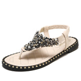 Breakj Bohemian Toe Sandals Women's 2023 Summer Fashion Flat Bottom Water Drill Outside Wearing Women's Beach