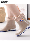 rain women's mid-tube boots, comfortable and stable women's shoes, round-toe rain boots, spring and autumn rain