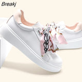 Women's Silk Bow Flat Women Platform Leather Vulcanized Female Casual Shoes Ladies Lace Up Comfortable Footwear Plus