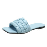 Fashion Design Weave Soft Slippers Women Summer 2023 Square Toe Flat Sandals Woman Plus Size Outdoor Beach Shoes