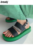 Size 33-40 Women Sandals Rome Real Leather Wedges Heel Summer Shoes For Women 2023 Fashion Chain Casual Platform