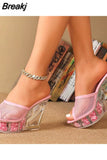 High Heeled Women Sandals 2023 European Style Sexy Nightclub Queen High Heel Crystal Pump Solid Color Lady Sandals