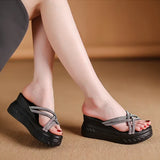 A Wedge Slippers Women Summer Glitter Slides Platform High-Heeled Shoes Lady Pantofle Soft Jelly 2024 Crystal Rubber