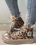 Woman Spring Leopard Print Canvas Fashion Sneakers Rhinestone Sequin Flat Wild Women's Shoes Youth Casual Shoes Plus