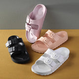 Summer New EVA Two Buckle Flats Sandals Women Purple Pink Classic Style Slippers Slides Lightweight Candy Color Sandal