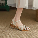 Sandals Woman Leather 2024 Summer Nubuck Shoes Closed Toe Espadrilles Platform Suit Female Beige Breathable Low-heeled
