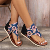 Breakj Size Sandals Women Popular Summer New Clip Toe Print Flat Sandals Women's Back Zipper Women