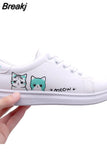 Women Sneakers Fashion Breathble Vulcanized Shoes Pu Cute Cat Cartoon Lace Up Casual White Women Shoes Zapatos De Mujer