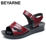 2019 Women Mother Old Female Sandals Shoes Cow Genuine Leather Casual PU Hook Loop Summer Beach Cool Size 35-41