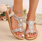 Breakj New Flat Bottom Heel Sandals Women Fashion Water Drill Beach Sandals Bohemian Women's