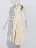 Temperament Small Fragrant Wind Collar Hanging Neck Dress 2025 New Design Pressure Folded Waist Showing Thin Dress Dress