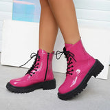 2023 Fashion Pink Motorcycle Boots Women Pu Leather Platform Ankle Boots Woman Autumn Winter Plus Size Lace Up