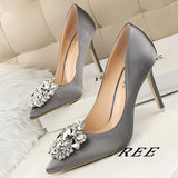 Kitten Heels Metal Rhinestones Woman Pumps Wedding Shoes High Heels Shoes Gold Silver Sexy Party Shoes Large size