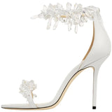 Breakj New Open-Toe Crystal One Word With Sandal Women's Soft Leather Wedding Shoes Fairy Wind Socialite Banquet High