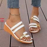 Womens Wedges Sandals Tan Ladies Summer Casual Shiny Leather Thick Bottom Outer Wear Beach Slope Heel Big Swim Sandals