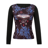 Angel Wings Print Tops Fairy Grunge Graphic T Shirts Vintage Indie Aesthetic Clothes Cyber Y2k Slim Long Sleeve