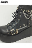 Wedges Women Ankle Boots 2023 Autumn Winter Gothic Street Comfy Fashion Cool Woman Shoes Motorcycle Boots Big Size