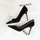 Breakj Sexy Nightclub Show Thin Heel Ultra High Heel Shallow Pointed Metal Chain Chain Women's Shoes Single