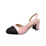 Woman Shoes Beige Heeled Sandals Round Toe Shallow Mouth Original Black Comfort Girls Closed Low Basic PU Neutral Back