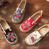 Women Shoes 2021 New Cotton Linen Embroider Retro Concise Round Toe Flower National Style Handmade Ladies
