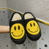 for Woman 2021 Happy Face Slippers of Curly Fluffy Fur Plush Sock Smile Embroidery Indoor Slip-on
