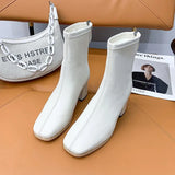 2023 New Thick Heel High Heel Single Boots Women's British Wind Square Head Rear Zipper Black Simple 44 Plus Size Ankle