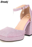 Pumps Chunky Heel Ankle Strap Shoes 2023 Spring Summer Wedding Shoes Fashion Sexy Mary Janes Pumps Big Size