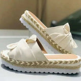 2021 Bow Sandals Summer Flat Shoes Butterfly-knot Shoes Women Designers Wedge Heel Ladies Beach Party Sand Women Shoes