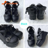 Great Quality Lolita Cosplay Black Pink Wedges Pumps Platform Heart Women Mary Janes Buckle Strap Gothic Shoes