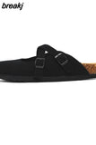 New Summer Women Gladiator Cork Sandals Fashion Casual Buckle Strap Closed Toe PU Leather Sandal Shoe Flat