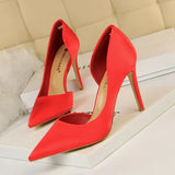Breakj Fine High Heel Satin Shallow Mouth Pointed Head Side Hollow Out Sexy Nightclub Show Thin Single Shoes Women's High
